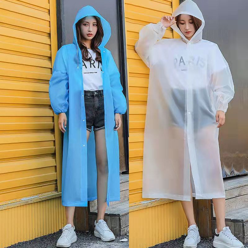 暖怡路 2件装EVA雨衣便携一体式雨衣外套男女非一次性雨衣成人户外雨披均码雨衣可穿200斤 1件蓝色+1件白色 2件装（可重复穿）