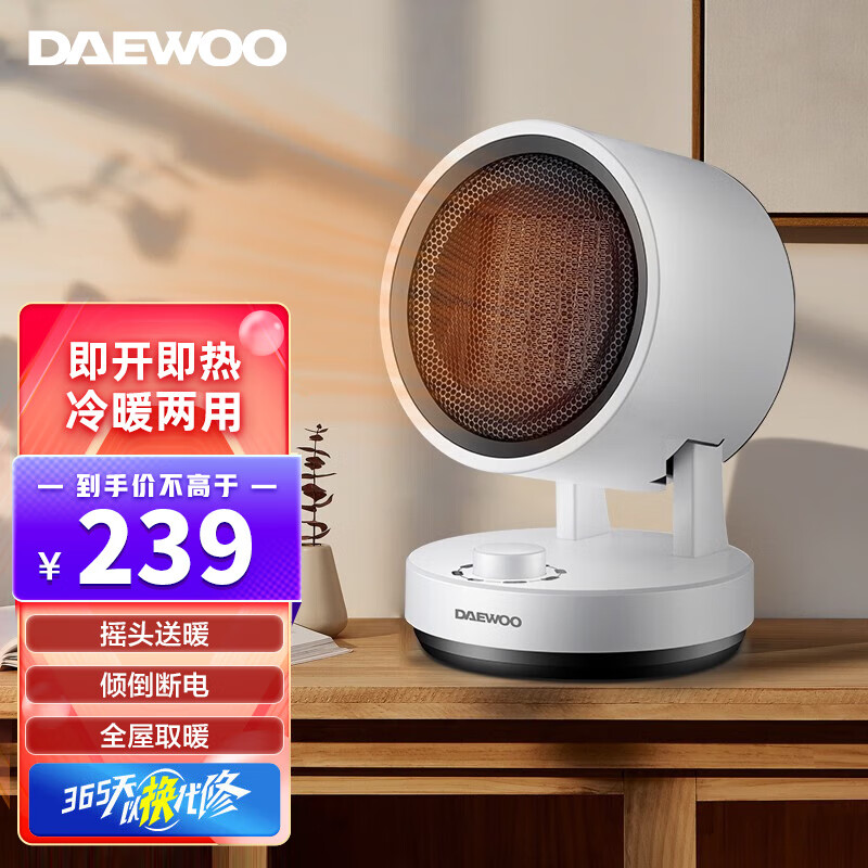 大宇（DAEWOO）韩国取暖器家用办公室暖风机浴室速热电暖气无光低噪节能省电冷暖两用 bm07