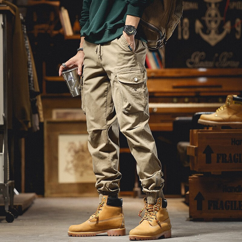 潮天士重磅美式工装裤男宽松束脚裤男士潮牌弹力运动小脚休闲裤男士多