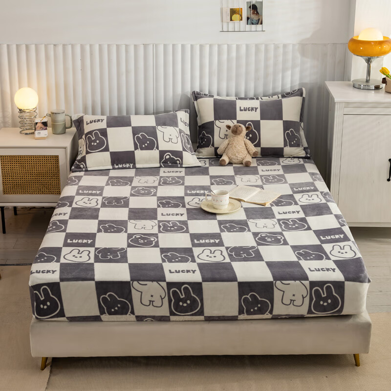 绒床笠单件床罩防尘罩儿童席梦思床套单人床垫保护罩-友创 班尼小熊