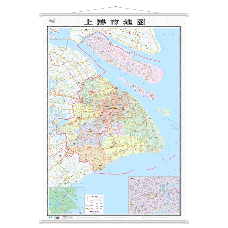 上海市地图 地图挂图 大尺寸1.1米*0.8米 无拼缝 办公室、会议室挂图挂画背景墙面装饰