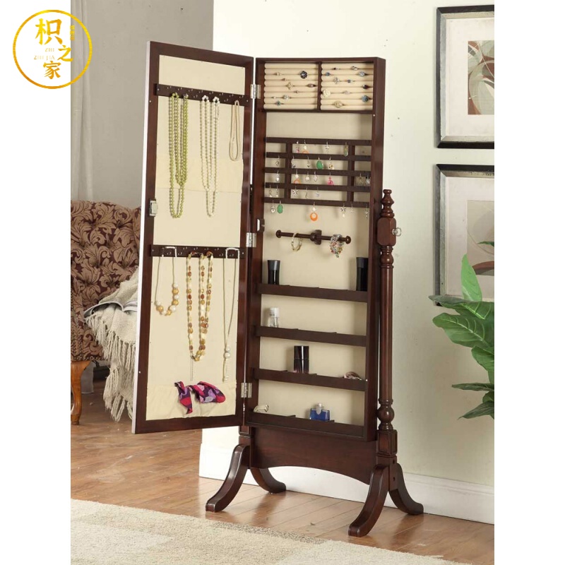 枳之家 收纳柜一体 实木家具收纳摆件美式穿衣镜全身落地镜家用 带锁