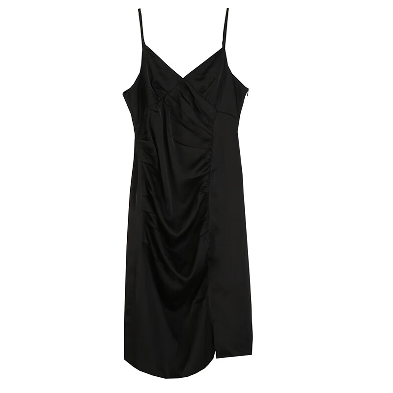 balitomms)春季新款大码女装200斤胖mm纯欲风v领褶皱修身吊带裙140107