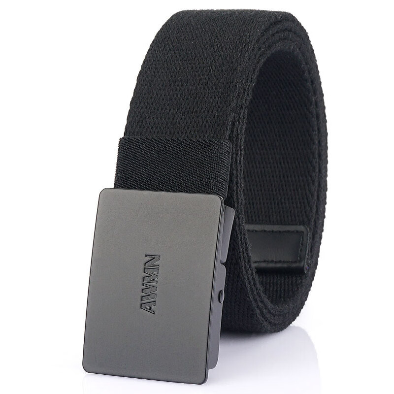 酷奇袋鼠(kuqidaishu)无孔平滑扣帆布腰带男士简约休闲帆 【黑扣】