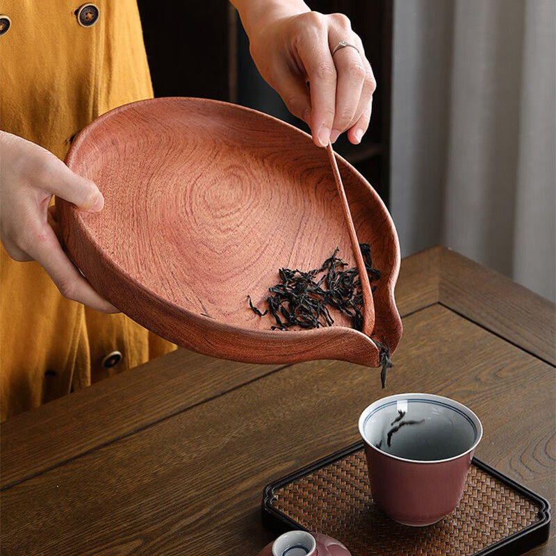 自像堂整块花梨木深挖无漆普洱茶分茶盒赏评茶托撬茶盘开茶盘茶具零配  斜边加厚整块花梨木分茶盘+茶拨