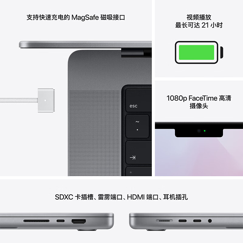 苹果 Apple MacBook Pro 14英寸 笔记本电脑 2021新款 深空灰 14寸8核M1Pro芯片16G+512G 14核显