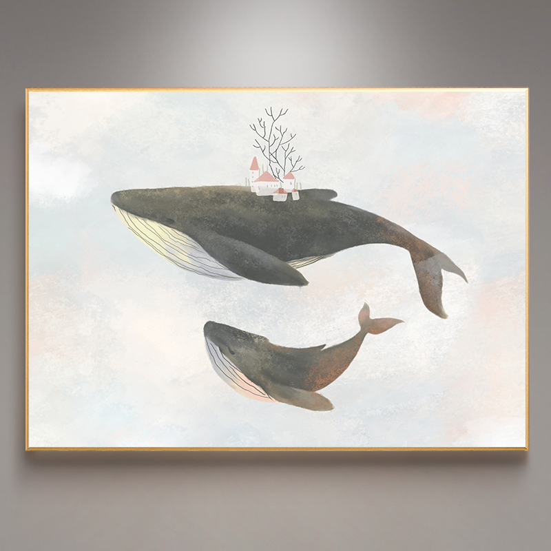 风格电表箱装饰画强弱电闸控开关盒子无痕遮挡免打孔可爱动漫鲸鱼挂画