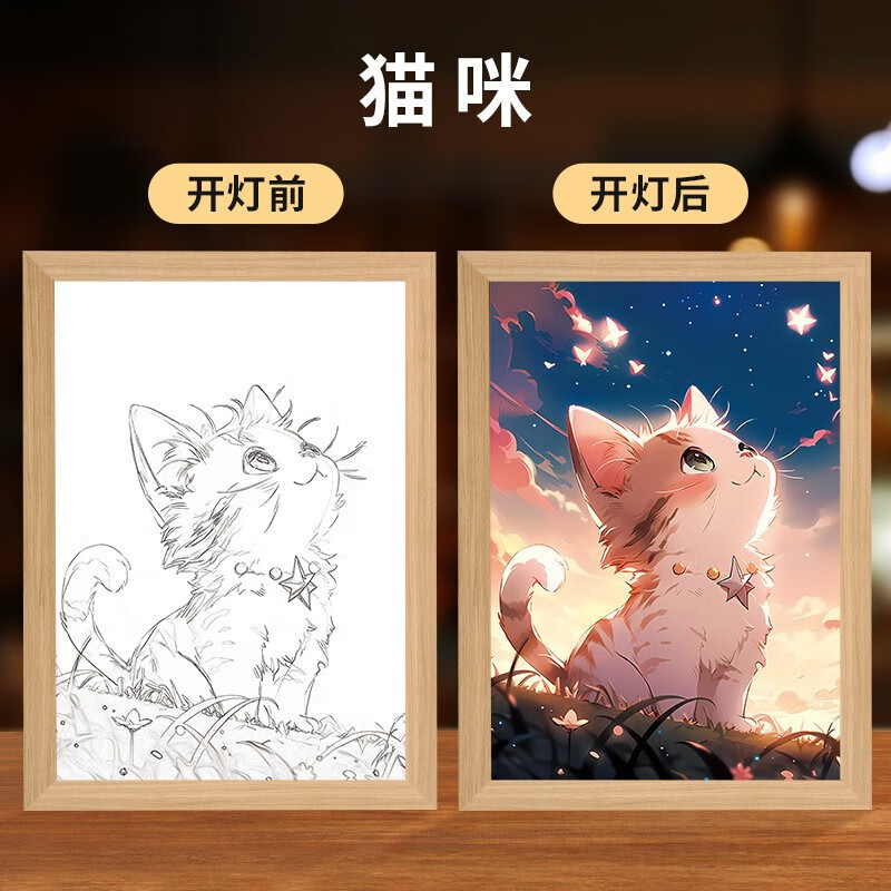 椽慕华剑来灯光画卧室床头小夜灯装饰画生日礼物送女友送男友可定制 可爱猫咪 A4充电款 32cm*23cm怎么样,好用不?