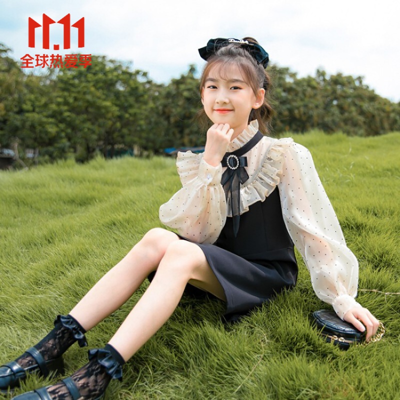 甜木兰女童连衣裙秋季新款洋气儿童吊带裙子小女孩秋天穿的休闲裙子3