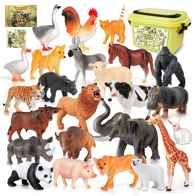 纽奇（Nukied）儿童动物玩具农场仿真软胶模型动物园长颈鹿女童男童儿童节玩具 【收纳桶】农场野生动物24件套