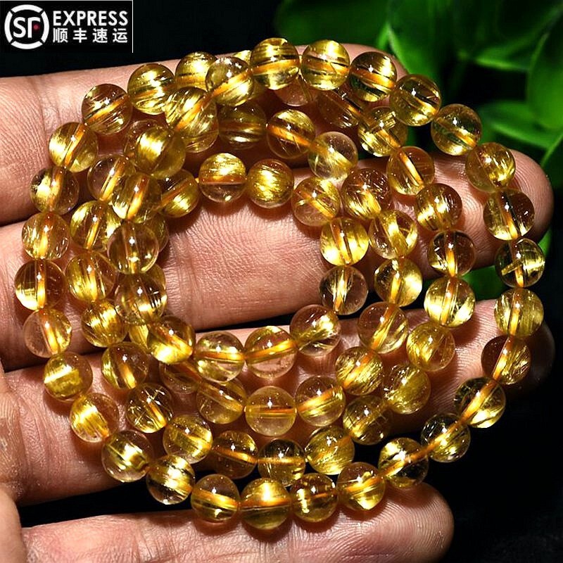 親瑞金發(fā)晶手鏈三圈男女zhao財水晶多圈黃發(fā)晶手串非108顆金鈦晶佛珠 收藏級多圈金鈦晶7mm