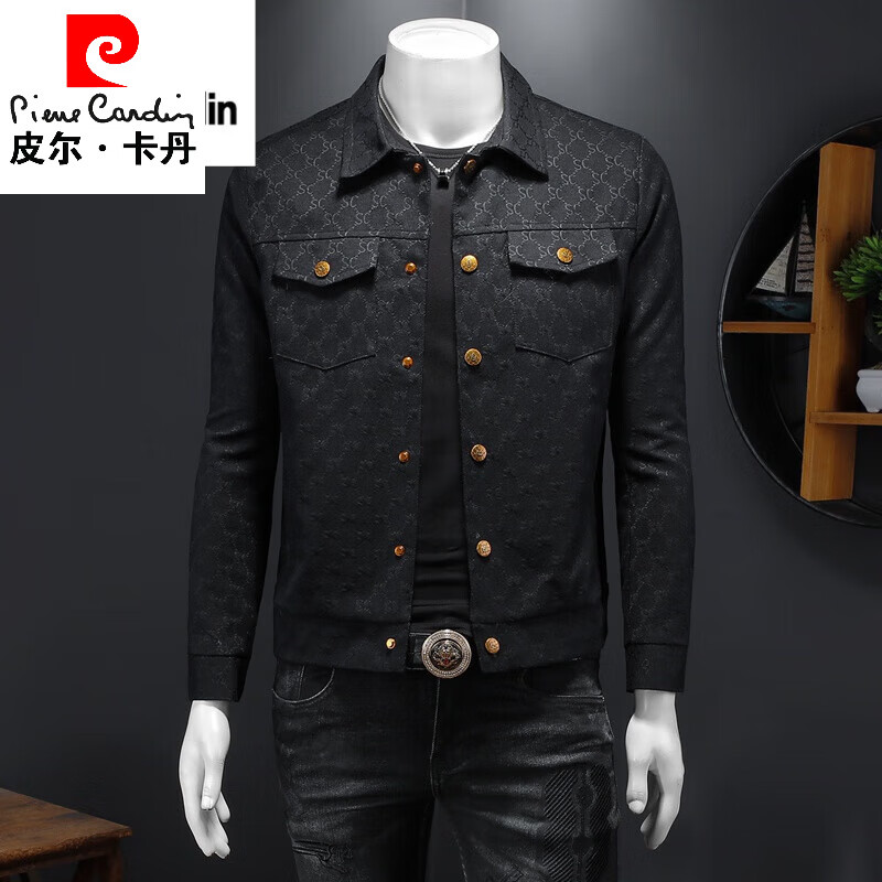 皮尔卡丹（pierre cardin）外套男春季新款夹克男翻领青年商务休闲潮流男士夹克衫上衣男装 黑色 M