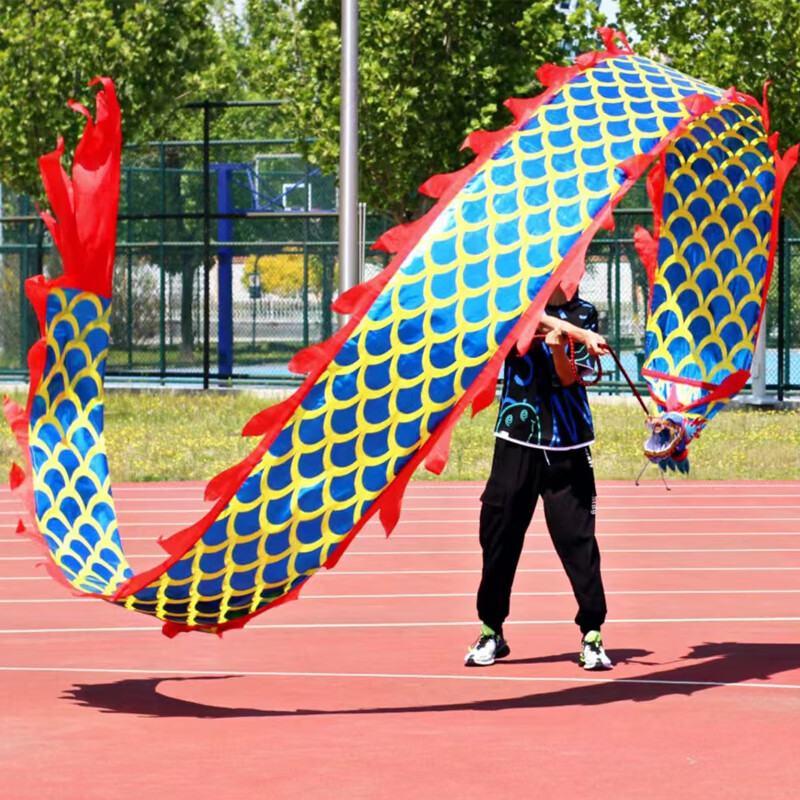 川君行 飘带彩条龙伸缩甩杆烫金彩带舞龙其他颜色联系客服 6米双面 蓝色