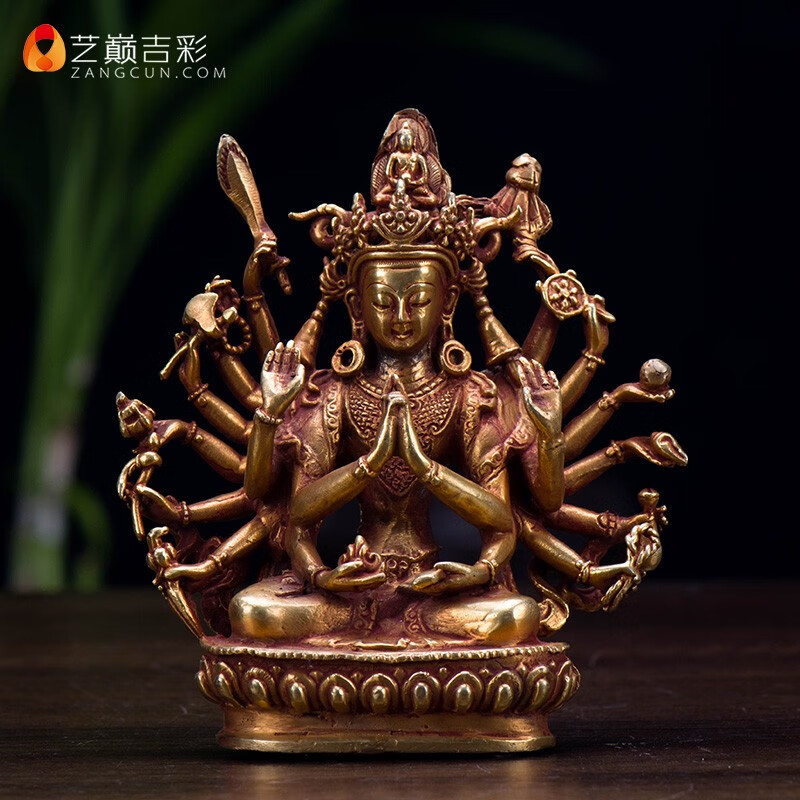 尼泊爾進口工藝品銅雕擺件 手工銅全鎏金《準提》銅像擺飾 4寸銅鎏金 擺件