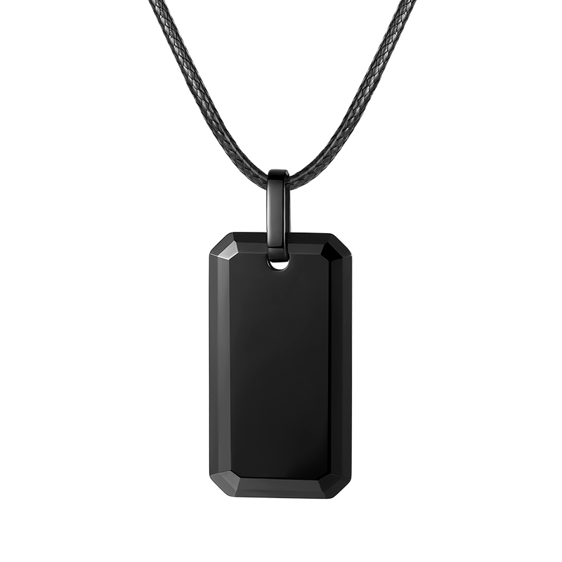 Peifeite黑色項(xiàng)鏈男潮 簡(jiǎn)約男士吊墜毛衣鏈潮流掛墜鎢金項(xiàng)鏈男生刻字軍牌 黑色 長(zhǎng)60cm