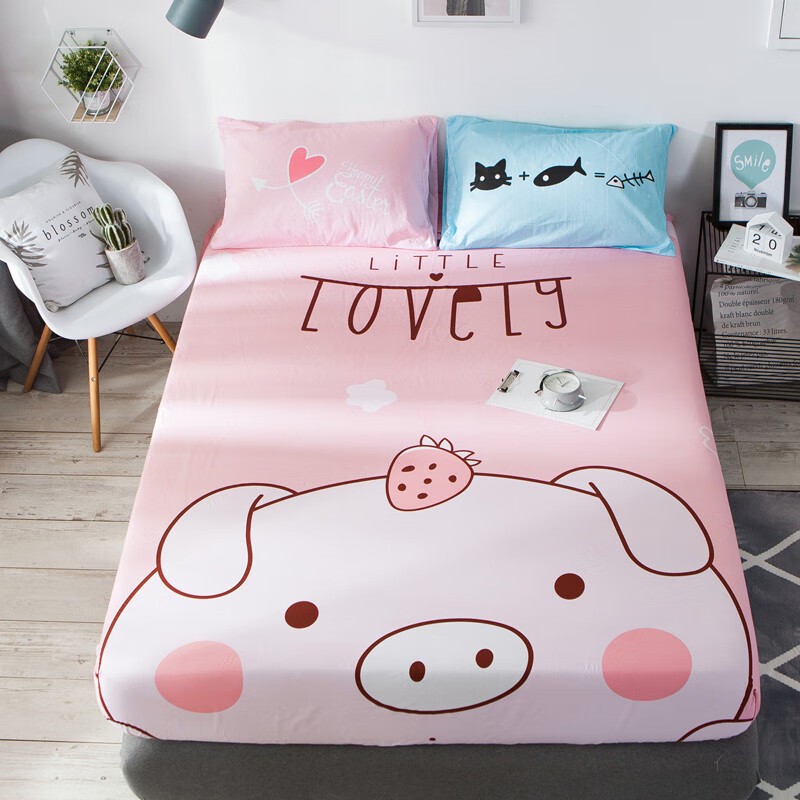 禧愿 全棉大版床笠纯棉床笠卡通儿童学生床笠单床笠单品床笠 baby猪