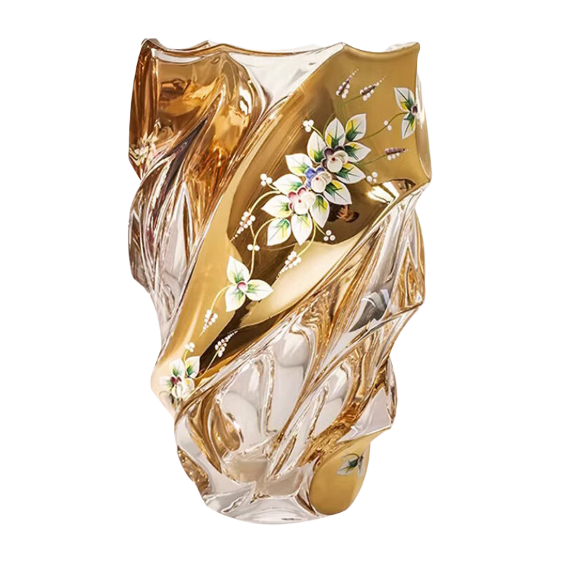 BOHEMIA捷克進口水晶玻璃花瓶手工琺瑯描金花瓶 禮盒時尚高端送禮 沖浪描金琺瑯花瓶 禮盒裝 28cm