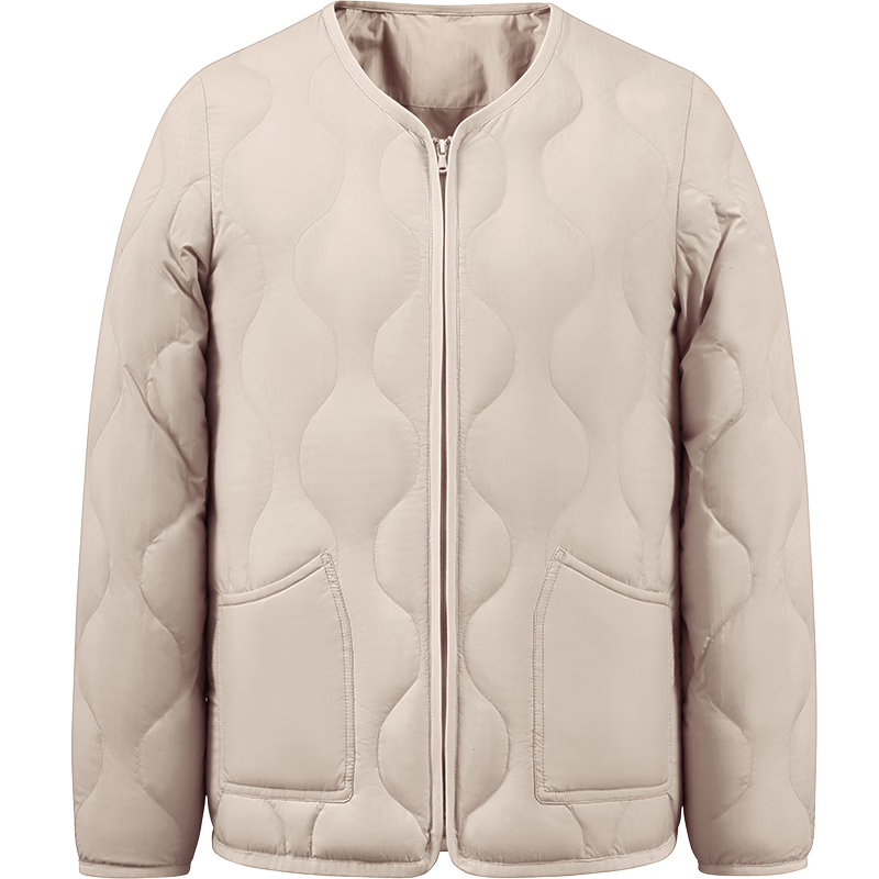 雪中飞羽绒服冬季圆领女士轻薄羽绒内恤美拉德色系纯色简约时尚羽绒外套 米白|8011 L (165)