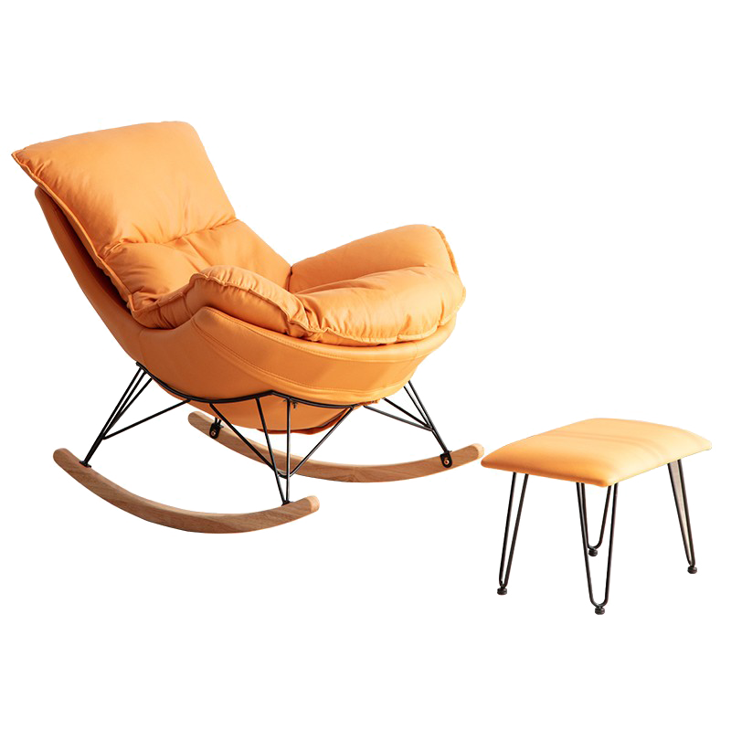 网红摇摇椅单人沙发椅客厅躺椅北欧轻奢懒人沙发椅阳台小户型家用休闲椅大人 橙色科技布摇椅+脚踏