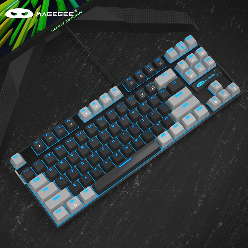 MageGee MK-STAR 有线游戏键盘 87键可调背光机械键盘 迷你混搭机械键盘 舒适办公机械键盘 灰黑色蓝光 红轴