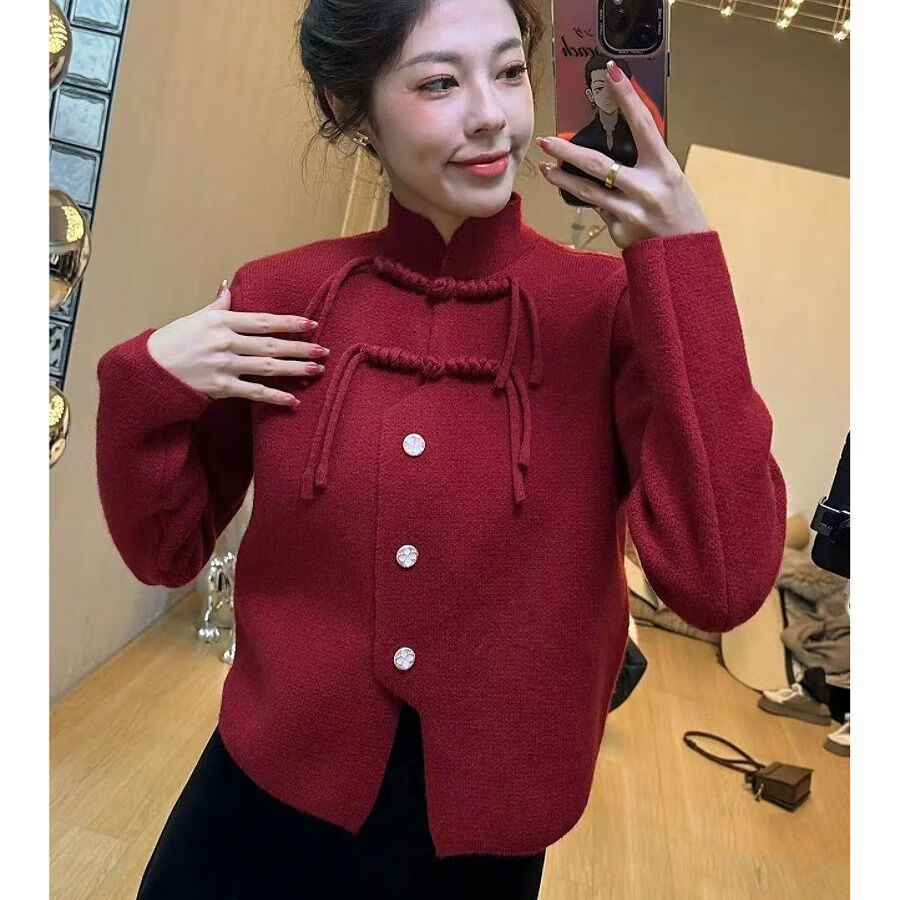 锦竞胖mm大码女装冬装套装过年衣服搭配一整套时尚新中式复古盘扣毛衣