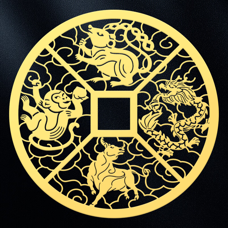 abdo十二生肖三合六合手机贴纸金片聚财铜钱背面后壳金属贴好运符