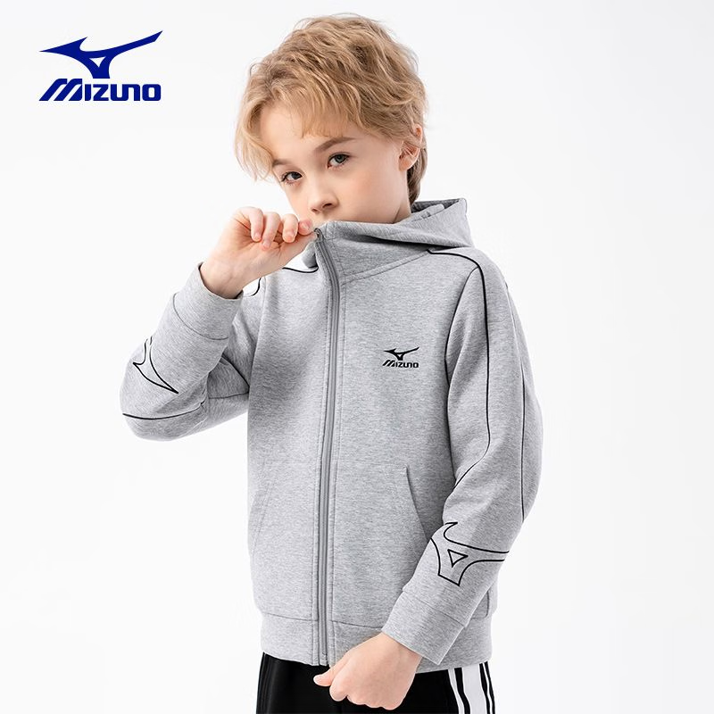 美津浓(MIZUNO) 儿童外套卫衣开衫连帽春秋休闲亲肤透气运动服卫衣男童外套 花灰色JK24330297 140 CM(65-75斤)