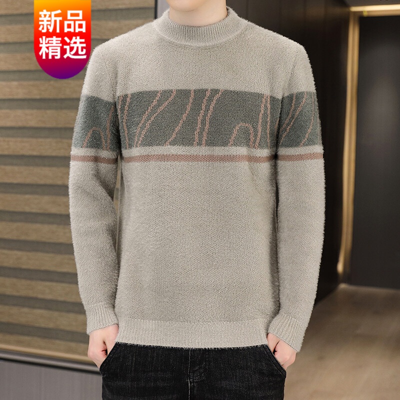 秋冬季上新男士毛衣2021年毛衣男士秋冬圆领水晶貂潮流时尚青少年针织
