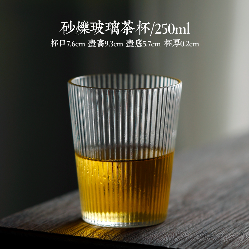 竖纹玻璃杯家用夏季耐热喝水杯子ins风泡茶水杯茶杯透明条纹酒杯精美