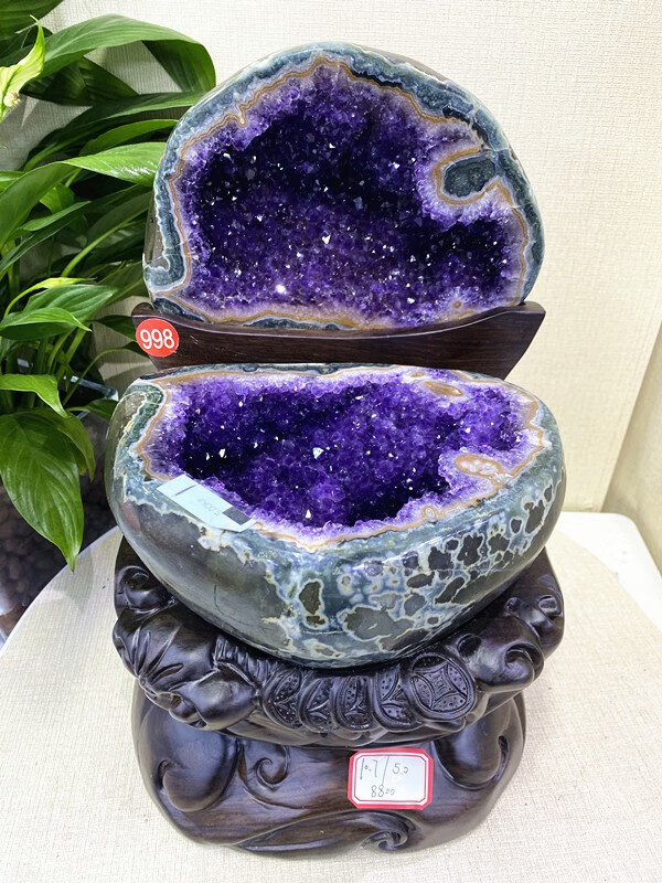 樱优乌拉圭巴西天然紫晶洞聚宝盆原石摆件水晶洞钱袋子恐龙蛋家居消磁