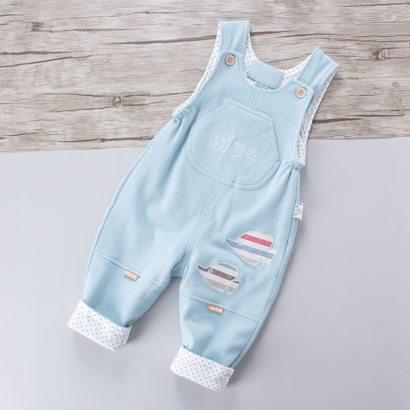 双层裤子背带裤可开裆男女婴儿背心连体裤外穿 泡泡鱼双层蓝色 100cm