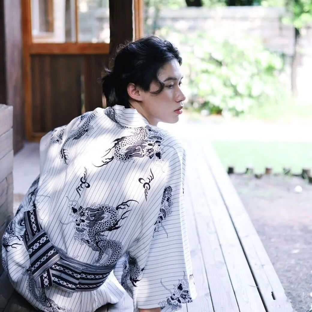 款传统日式和服男士和服浴衣火花大会日系浴袍家居服 和服 纯色腰封