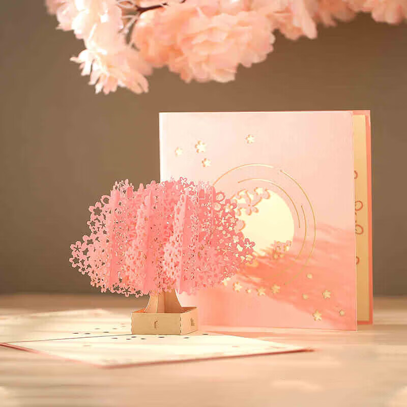 阿寶麗櫻花樹(shù)3d立體賀卡生日寫(xiě)字送男女朋友祝福員工小卡片情人紀(jì)念日