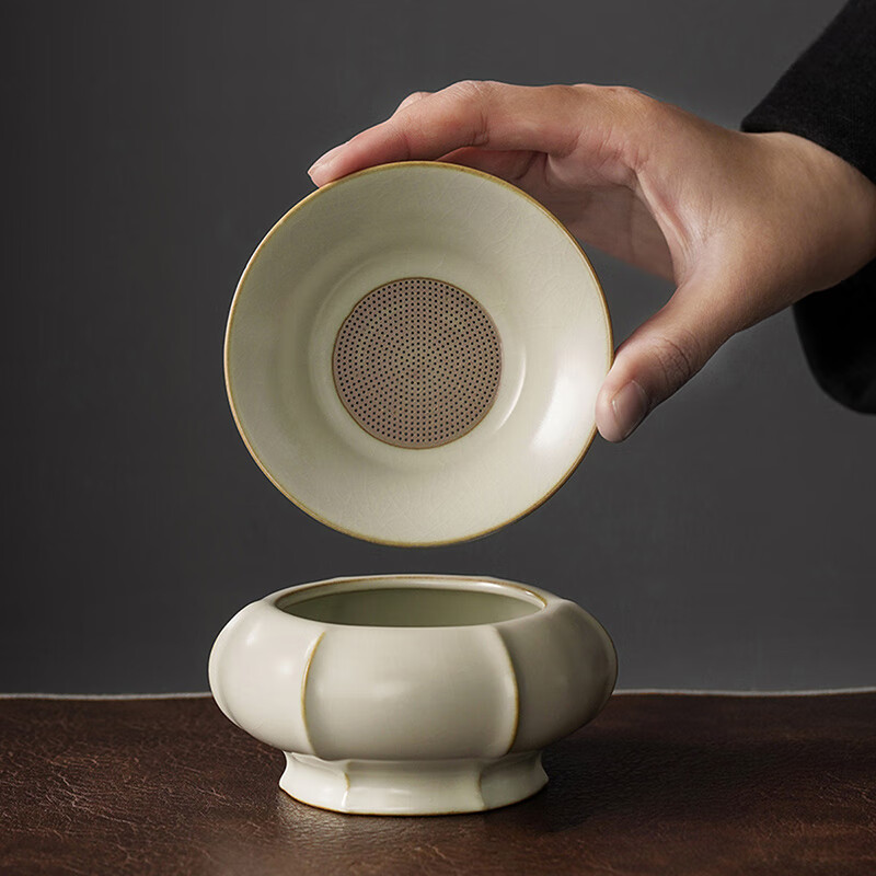 琦轩源茶漏茶滤汝窑茶叶过滤网泡茶陶瓷公道杯一体滤茶器茶具配件 黄