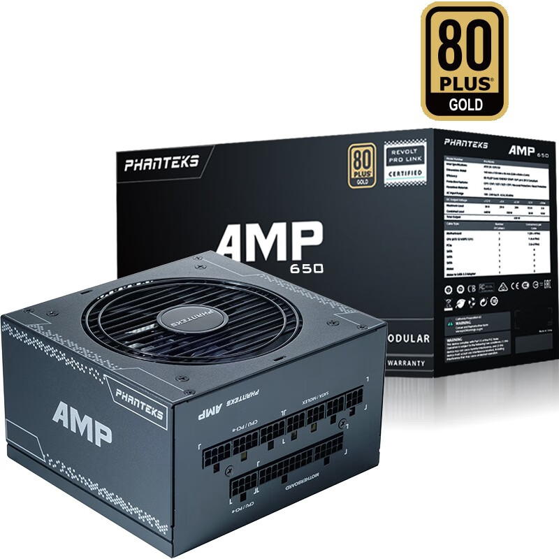 追风者(PHANTEKS) AMP 额定650W 台式电脑机箱 金牌全模组电源 (十年换新/14cm小机身/风扇启停/全日系电容)