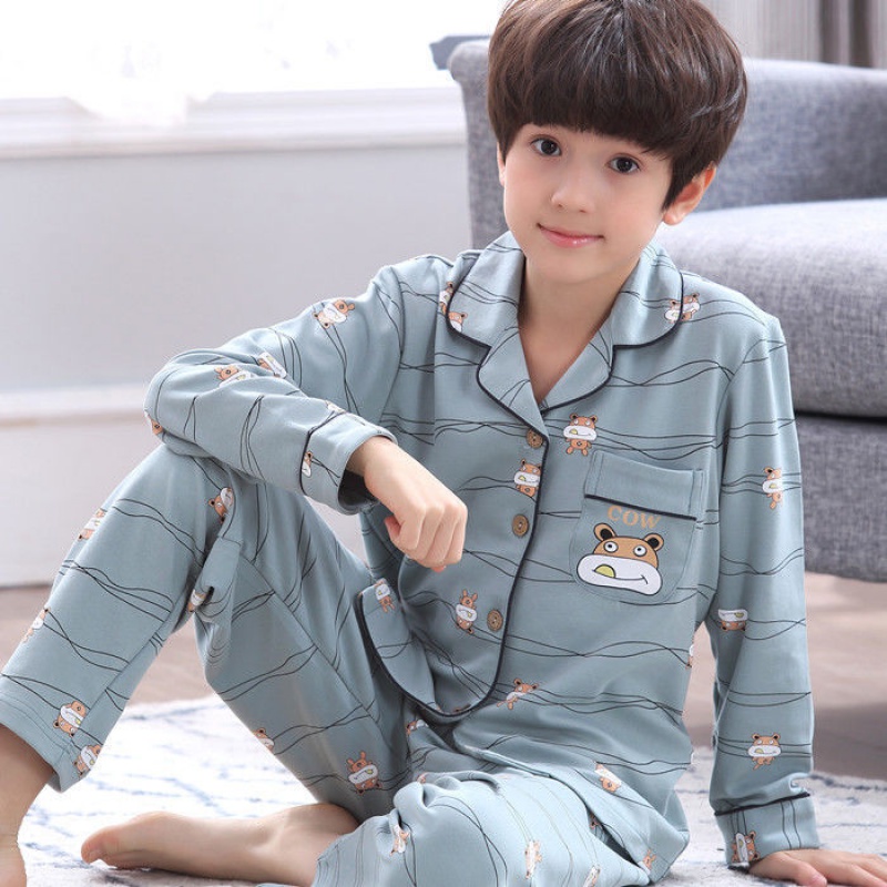 月袖(yuexiu)胖男孩睡衣中大童12-15岁长裤秋冬季款棉长袖卡通男童