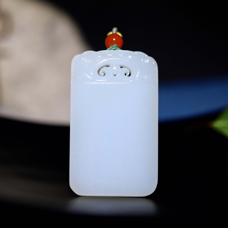沃韵 新疆和田玉籽料平安无事牌挂件男女雕刻吊坠苏工羊脂玉带证书