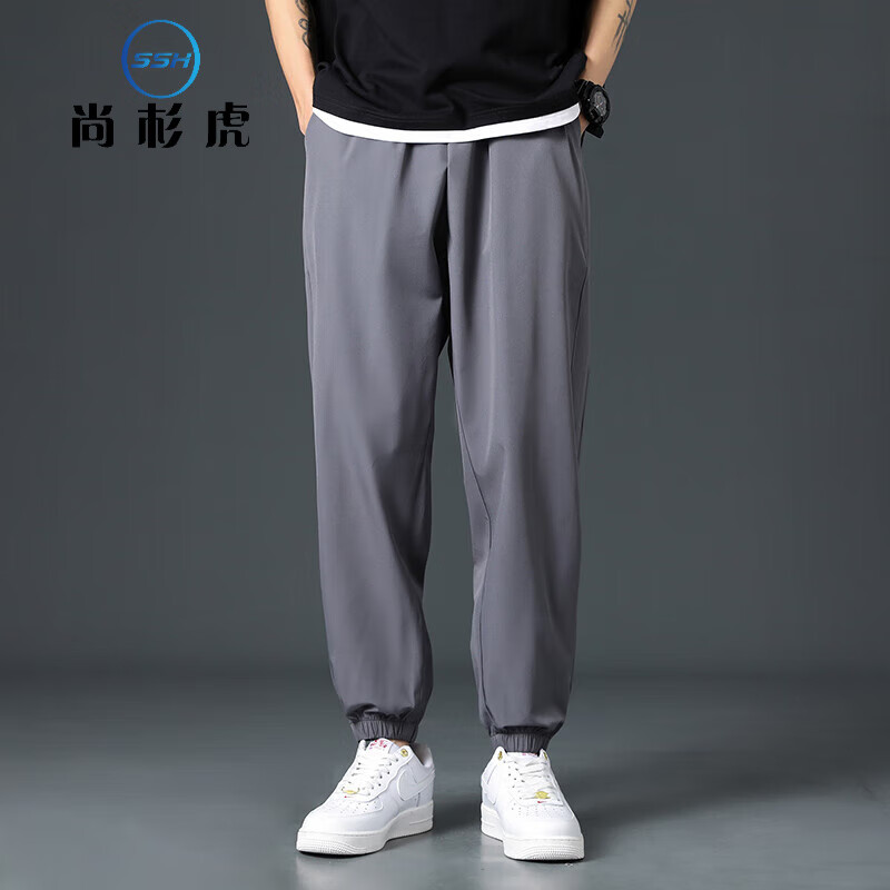 尚杉虎束脚春夏休闲裤男士2024薄款宽松休闲百搭裤子男 黑色 2XL