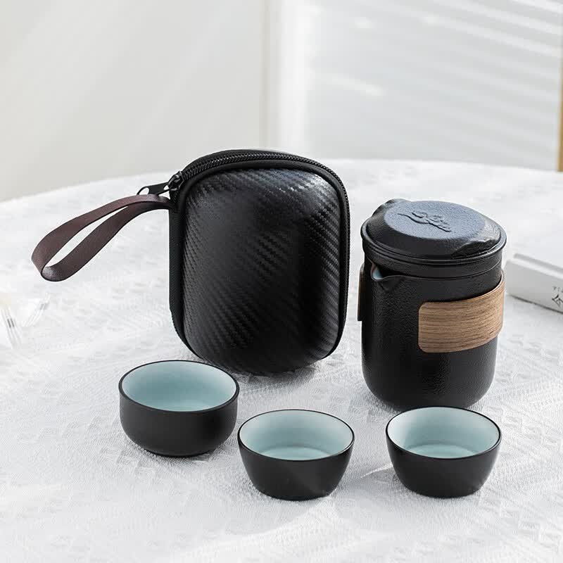 领艺 旅行茶具套装便携式功夫陶瓷泡茶器家用套餐车载旅游茶具快客杯 祥云黑陶旅行1壶3杯怎么样,好用不?