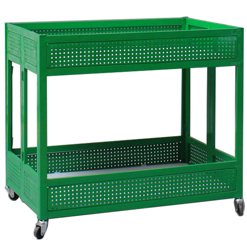 均璞超市促销台促销车特卖花车特价车货架展示架甩货车商场服装鞋店折叠理货车处理台带轮可移动促销购物台 双层护栏:小号白色