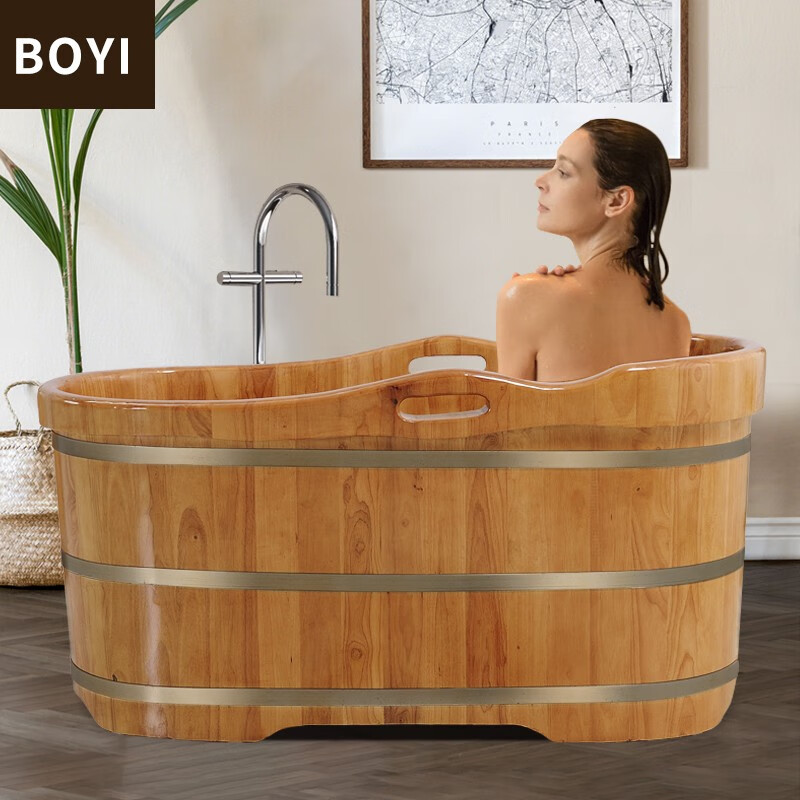 柏一 木桶浴桶成人泡澡桶木质大人橡胶木泡浴洗浴木盆成人美容院 1.4米长*65厘米宽*70厘米高
