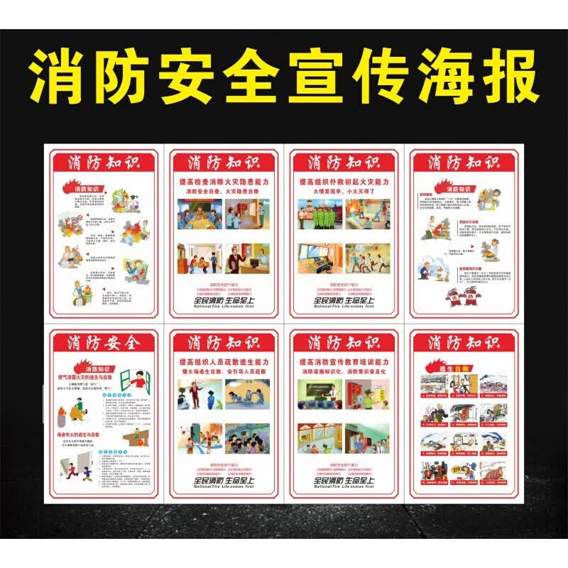 个提示消防宣传挂画消防安全管理检查制度定制 高清贴纸(一套8个内容)