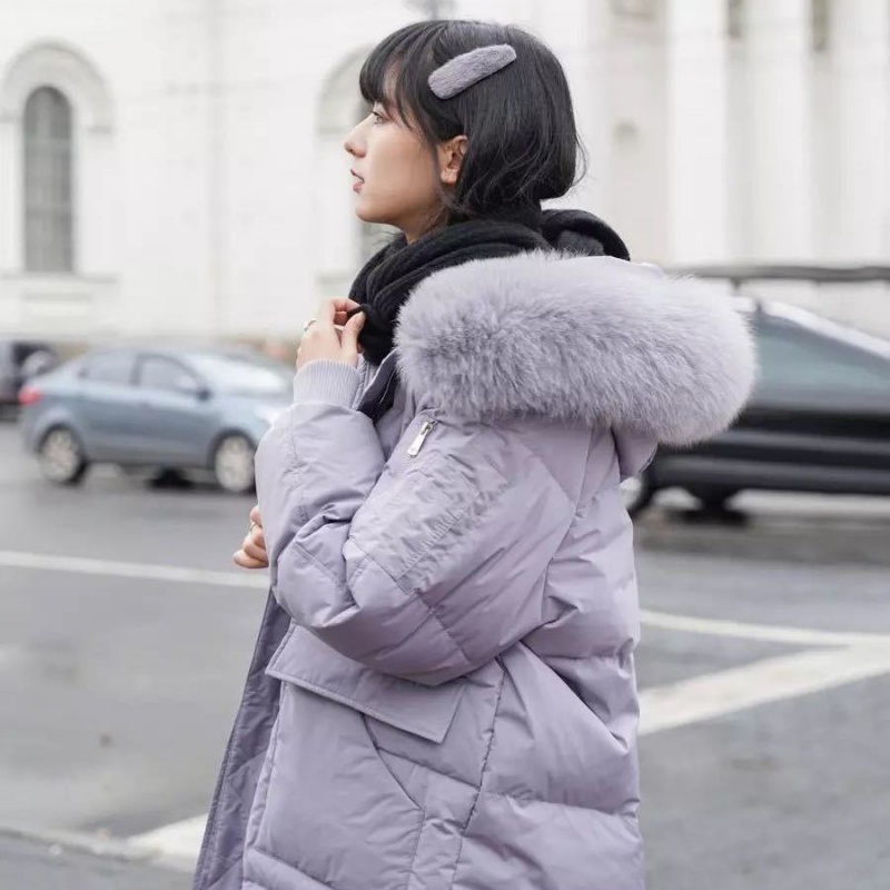 冬季中长款棉衣外套女2021新款韩版加厚棉袄小众设计感棉服 紫色 XL