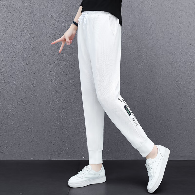 轻奢】灰色卫裤女2022春秋新款潮牌秋冬加绒加厚休闲运动裤束脚 白色