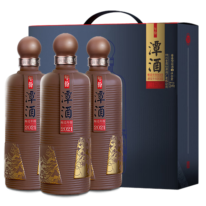 潭酒 年份谭酒2021 土陶瓶版 53%vol 酱香型白酒 500ml*3瓶 礼盒装