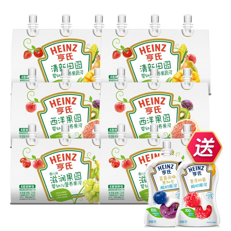 亨氏 (Heinz) 超金果泥  婴幼儿辅食  宝宝辅食营养78g/袋 田园果泥组合装78g*18袋