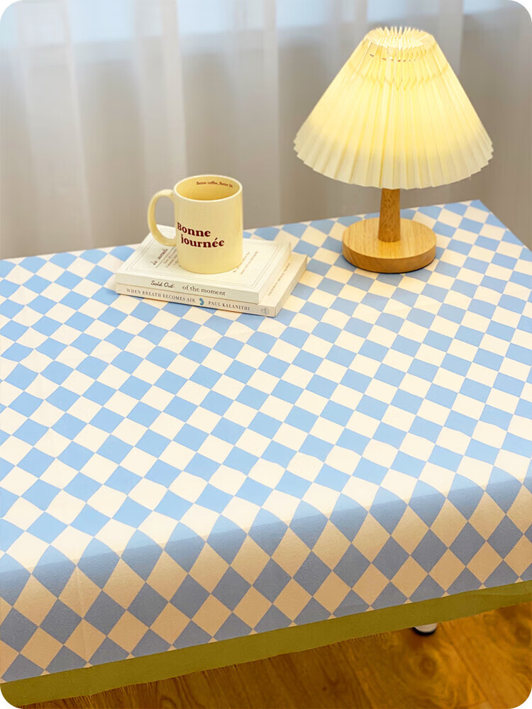 宽绵ins风桌面桌布复古棋盘格学生绒面桌垫撞色简约书桌布置格子布女