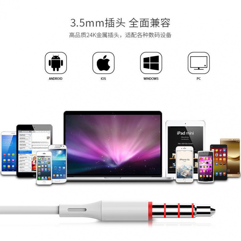 RSRDDY 电脑耳机入耳式带麦有线2米3米语音加长线直播声卡专用双插头 2米【白色】单插头 标配