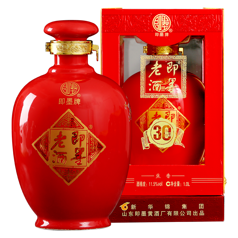 即墨老酒 花开富贵三十年 甜型 北方黄酒 1L 单坛装 礼盒装父亲节礼物