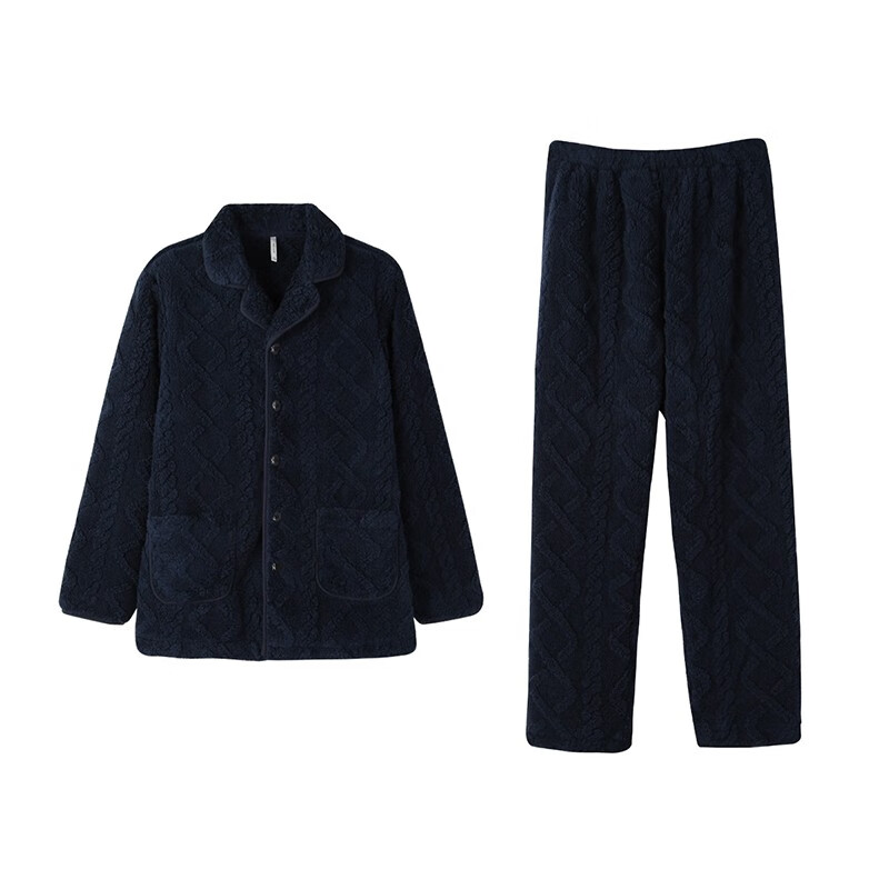 安之伴睡衣男长袖秋冬季可外穿舒适宽松版休闲青年男士家居服套装 黑兰 M